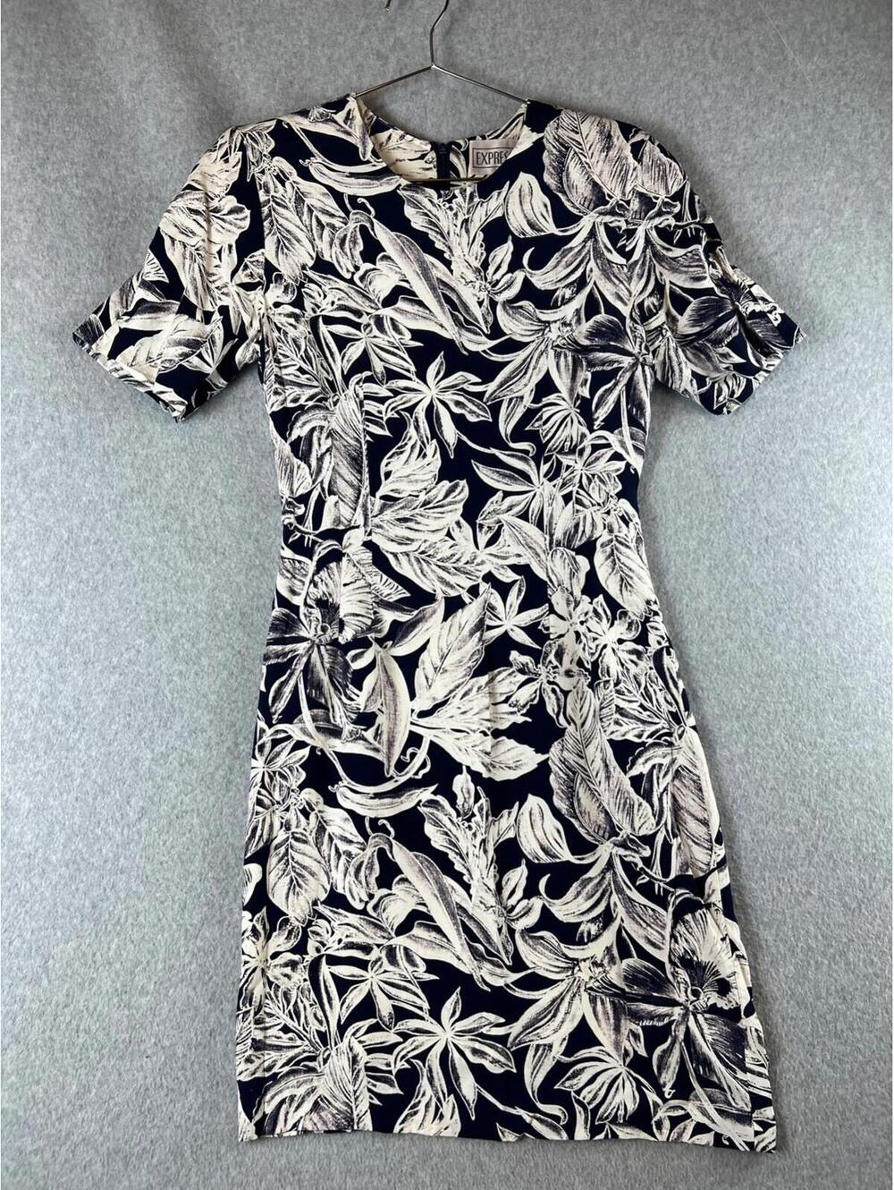 80s 90s Expressions Sheath Dress Womens Size 8 Tropical Floral Retro Office